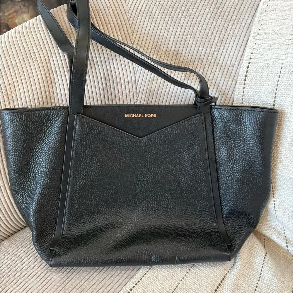 Michael Kors Black Pebbled Leather Tote with Gold Logo